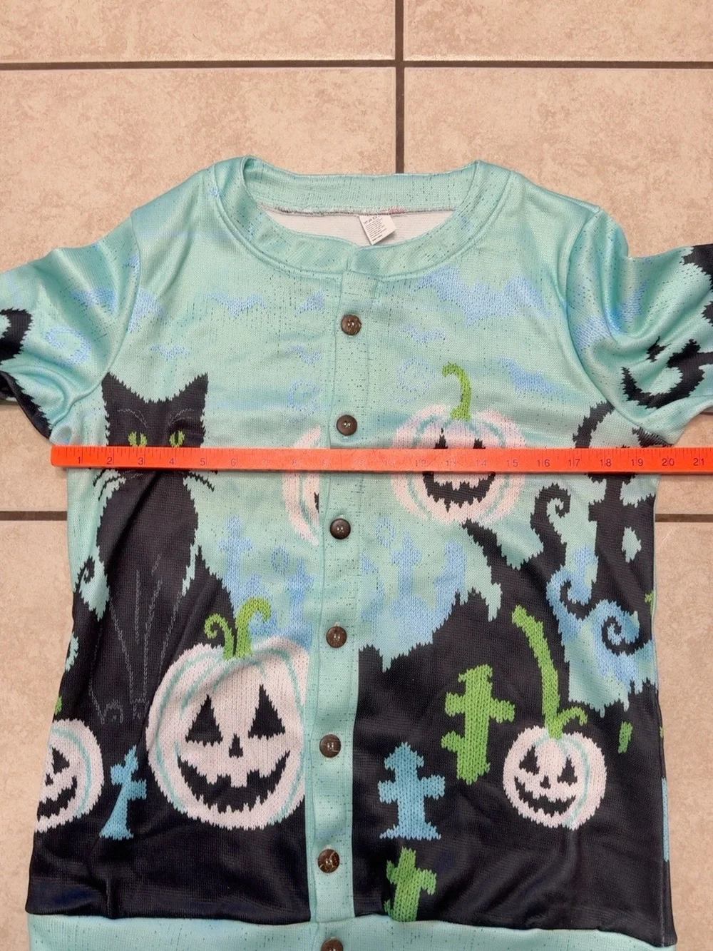 Halloween Black Cat Pumpkin Cardigan Sweater Aqua Medium